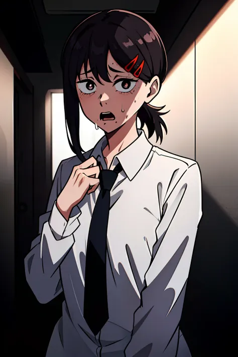 absurderes, hight resolution, ultra-detailliert, 1girl in, kobeni, white collared shirt, neck tie, blood on clothes, nervous, op...