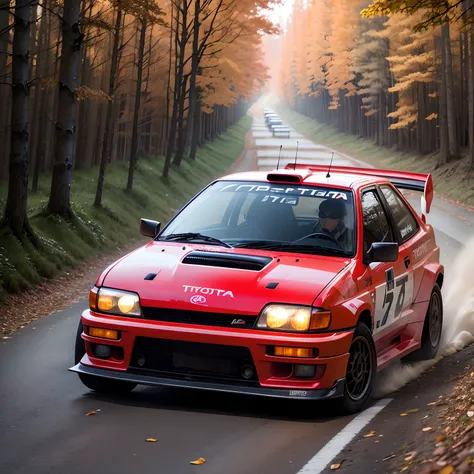 toyota Starlet WRC、Driving at breakneck speed on forest roads in autumn