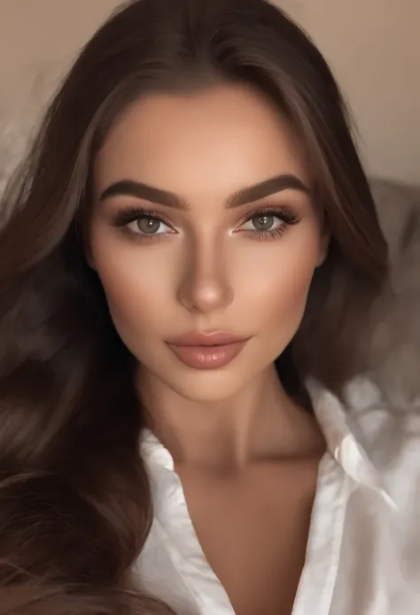 arafed woman fully , sexy girl with brown eyes, ultra realistic, meticulously detailed, portrait sophie mudd, brown hair and large eyes, selfie of a young woman, dubai eyes, violet myers, without makeup, natural makeup, looking directly at the camera, face...