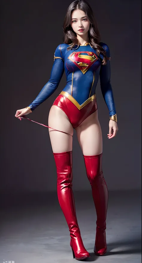 Asian Beautiful Girl、Bloody、Bleeding、Bloodbath and suffering、Done、defeated、Defeated by enemies、(((Wear black tights on your beautiful legs.)))、(((beauty legs)))、(((facial expression of smile)))、((((Make the most of the original image)))、(((Supergirl Costum...