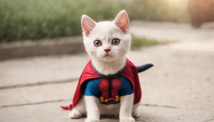 Cute cat as Deadpool and superman dog