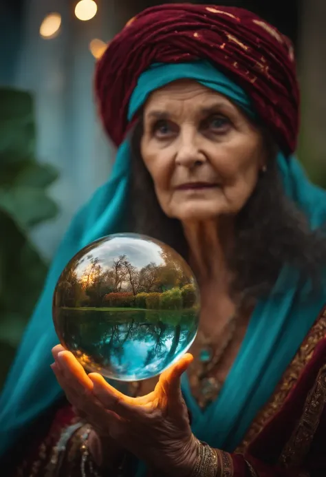 Elderly Psychic With Crystal Ball With Crystal Ball Looking Ahead