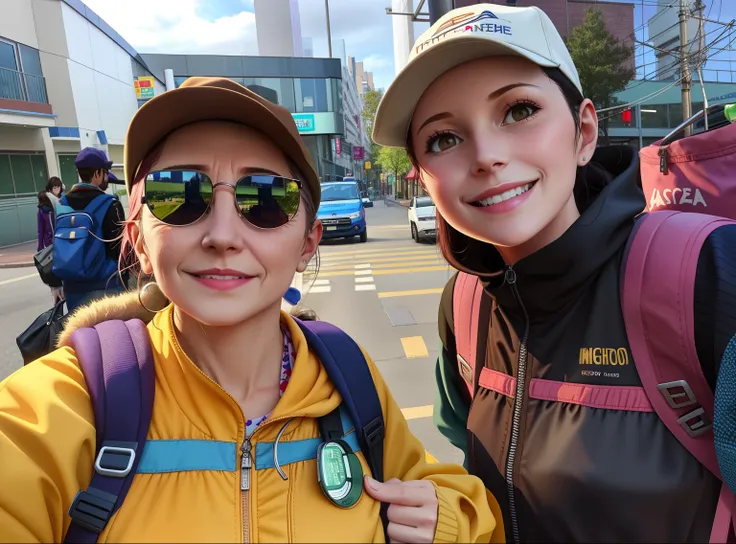 there are two women standing next to each other on the street, medium shot of two characters, photograph taken in 2 0 2 0, 📷 mun...