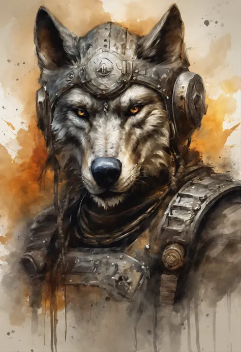 maximum quality, Dramatic lighting, menacing pose, fierce expression, epic atmosphere, (((wolf head shaped helmet))), (((full body shot))),a wolf made out of metal, cyborg, cyberpunk style, clockwork, ((intricate details)), hdr, ((intricate details, hyperd...