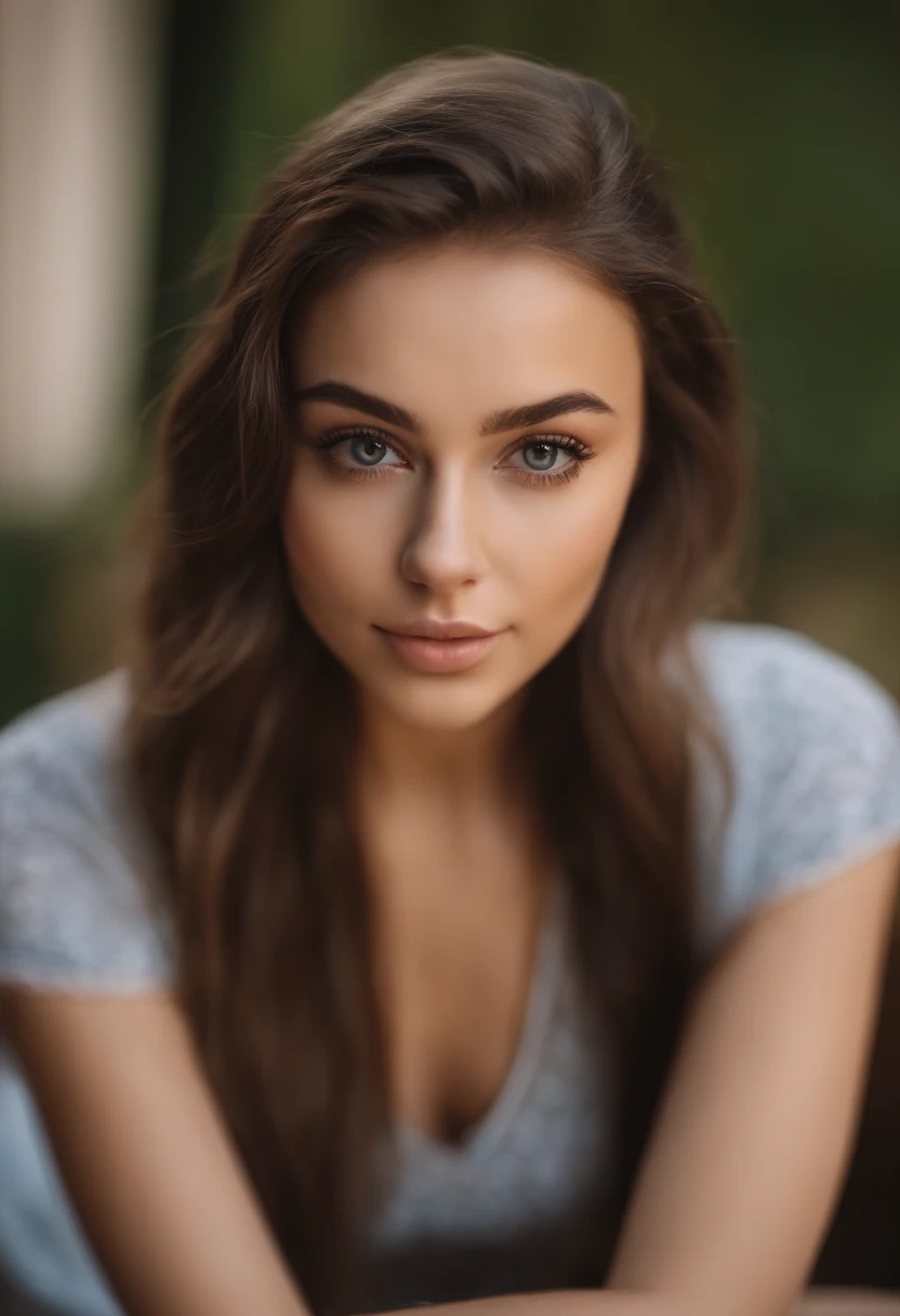 arafed woman with matching tank top and panties, sexy girl with brown eyes, portrait sophie mudd, brown hair and large eyes, selfie of a young woman, bedroom eyes, violet myers, without makeup, natural makeup, looking directly at the camera, face with artg...