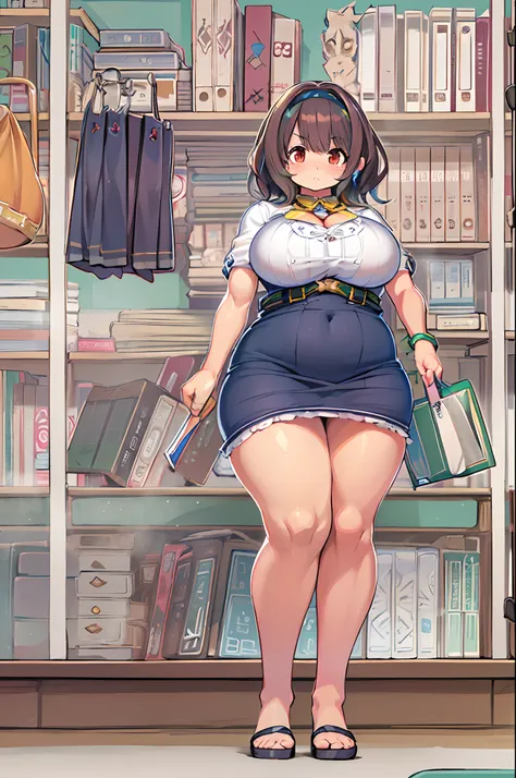 masutepiece, excellent, (Office: 1.8), Ultra-high-definition CG rendering, Standing, 1 Royal Sister, angry, Woman with short tanned hair, layered dress, Hands folded at the waist, Illustration, Wide-angle panorama,bbw、huge-breasted、