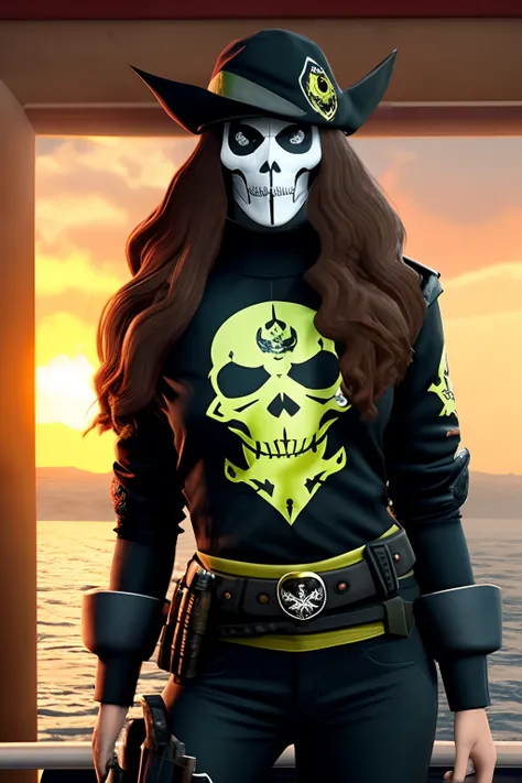 Caveira pirata em seu navio