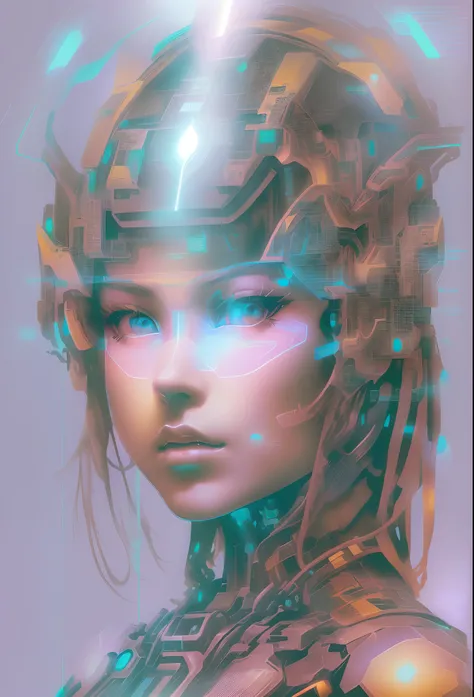 mecha-girl，Futuristic virtual holographic digital image background，（Doubleexposure：1.8），Complex illustrations in surrealist art style，Surreal dreams，Incognito as a virtual hologram person，Transparent people，Virtual holographic digital image