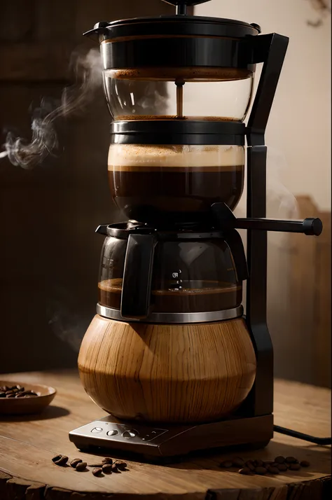 New traditional coffee maker design inspired by the cultural landscape of coffee, with heart of smoke coming out handmade design, inspired by nature