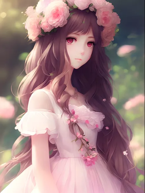 anime - style girl with long hair and flowers in her hair, cute anime waifu in a nice dress, beautiful anime girl, cute detailed digital art, beautiful anime portrait, guweiz on pixiv artstation, artwork in the style of guweiz, guweiz on artstation pixiv, ...