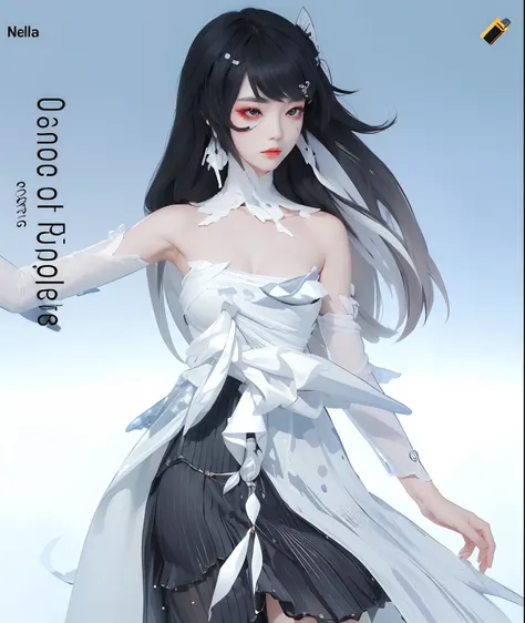 Masterpiece, realistic, A beautifull girl, fighting pose, minimalist costume, deep shadow, killer girl, long hair, photorealistic, red eyeliners smoke effect, black and white hair, hair ornaments, ice theme dress