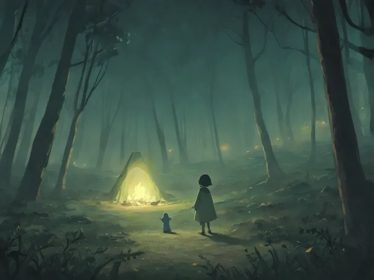 title: "A Noite no Bosque Assombrado"

Era uma noite escura e fria de Halloween, and three brave children, Sarah, Ben e Emily, decided to camp near the gloomy Grove of Silence. Her older sister, Lucy, agreed to supervise them to make sure nothing bad happe...