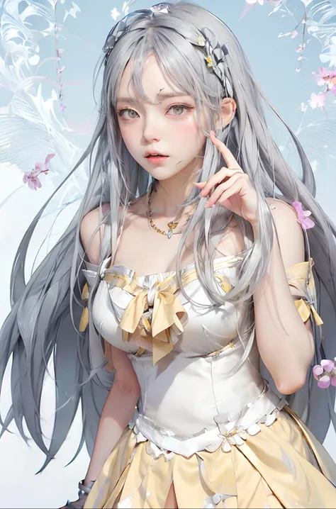 anime girl with gray hair and yellow and white color dress , detailed digital anime art, anime moe artstyle, highly detailed exquisite fanart, cushart krenz key art feminine, 8k high quality detailed art, zerochan art, clean detailed anime art