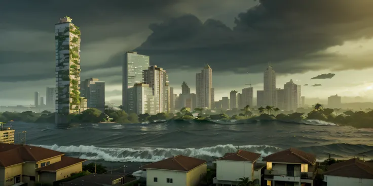 TSUNAMI, in the nighttime, INVADINDO A CIDADE