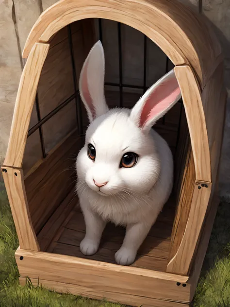 lapin albinos ,dans une cage ,ultra realism