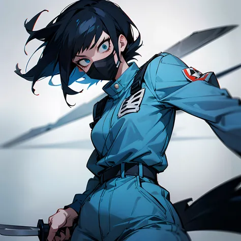 “My Hero Academia Style” “Michael Myers” “Knife In Hand” “Female” “Anime Style” “Ultra” “White mask” “Dark Blue Jumpsuit” “Bloody Knife” “Black Hair”