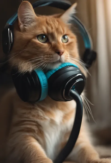 Perfekte Zentrierung, niedliche kleine Katze, Trage eine Jacke, Tragen einer Sonnenbrille, Wearing headphones, Frohsinn, Stand, abstract beauty, zentriert, Blick in die Kamera, Der Kamera zugewandt, approaching perfection, dynamisch, Highly detailed, glatt...