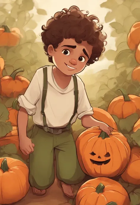 Image of a boy for a story in a youtube video in pixar format he is the Pumpkin is the best friend of the Little Alabastrinho, He always defends his friend and has a sister named Zucchini, Dont put it with pumpkins