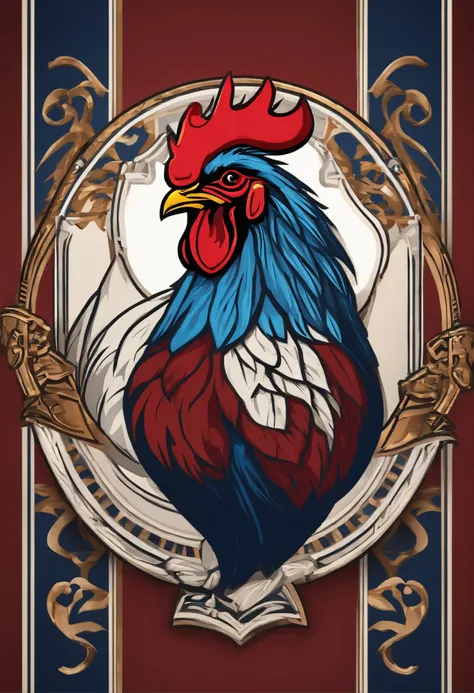 Design the Rooster team crest，There is NBA style，The team crest contains a rooster head，The roosters crown is majestic。The team emblem contains the words。