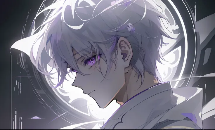 (a handsome anime boy with white hair and purple eyes looking down),(detailed digital anime art),(exquisite anime portrait),(meticulously crafted anime art),(handsome male of Demon Slayer art),(detailed anime character art),(intricate keyframe anime art),(...