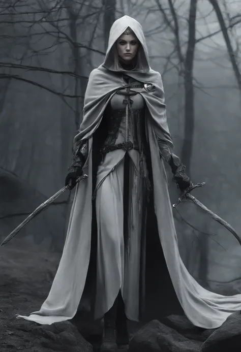 Elf Mage, tall, thin, The Magic Staff , cloak, pale skin, black eyes, gothic, dark, evil, creepy