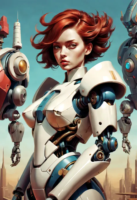 Complex illustrations in surrealist art style，mecha-girl，