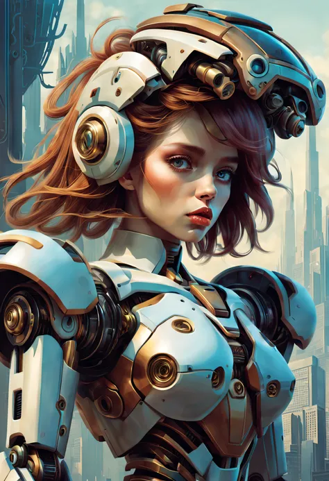 Complex illustrations in surrealist art style，mecha-girl，