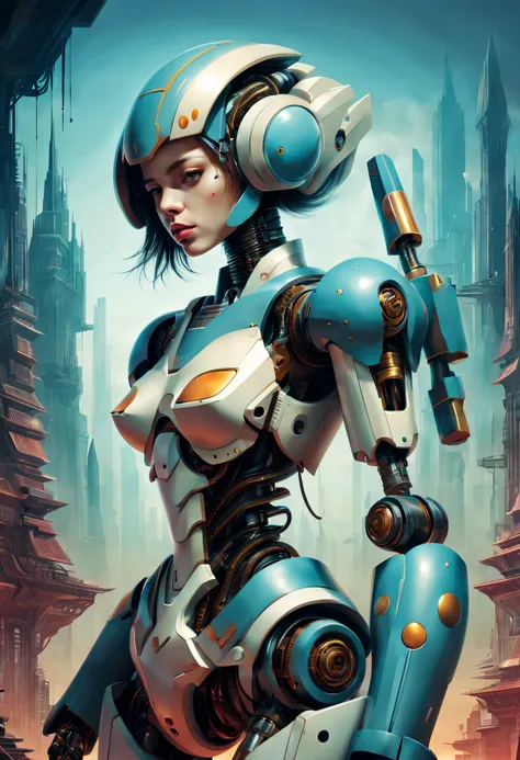 Complex illustrations in surrealist art style，mecha-girl，