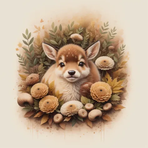 Theres a baby deer sleeping on a pile of leaves and mushrooms, ciervo caprichoso,ciervo bebe, por Jeka Kemp, Beautiful autumn spirit, autumn, por Andrée Ruellan, por Caroline Chariot-Dayez, ciervo animal, Teniente Zofia Stryjenska, El encantador cierbo beb...