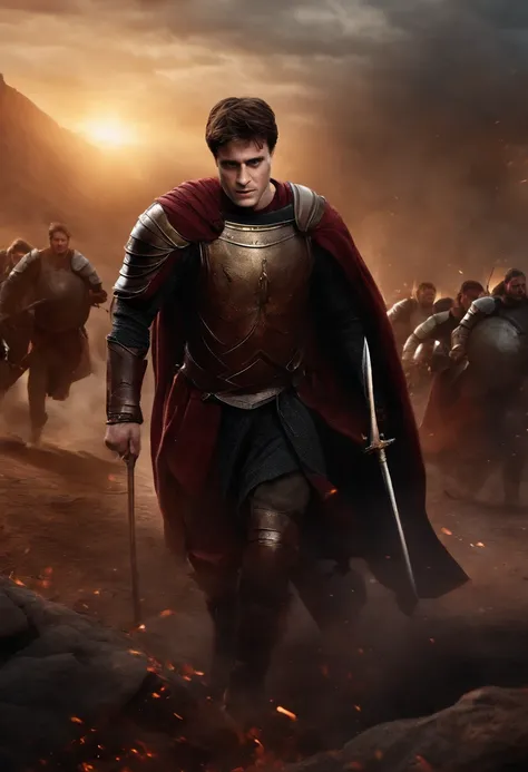 Harry Potter as a Spartan warrior, Dying on the battlefield , Bloody armor, Epic, 8K