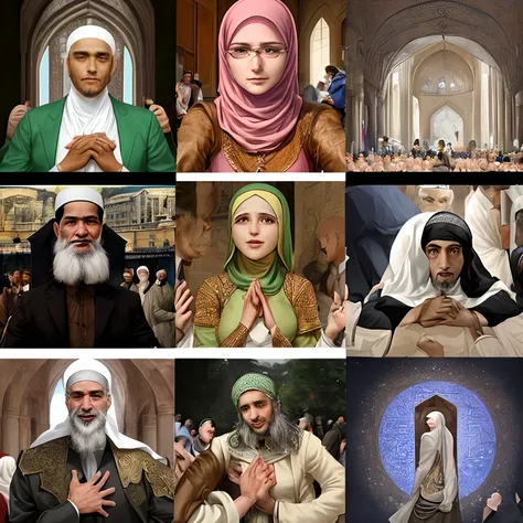 A montage of shots of people from different religions and cultures interacting peacefully and respectfully. For example, a Muslim woman shaking hands with a Jewish woman, or a Muslim man having a conversation with a Christian man.