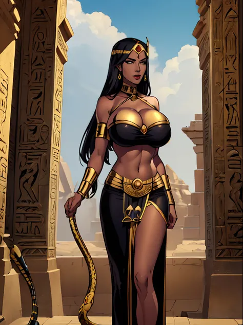 (masterpiece, top quality, best quality, official art, beautiful and aesthetic:1.2), (1girl:1.3), (((((statue of a goddess with a cobra head, black skin, obsidian skin))))), extremely detailed, portrait, looking at viewer, solo, (full body:0.6), detailed b...