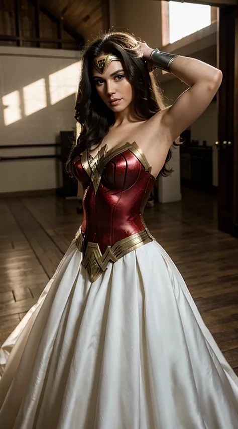 a beauty wonder woman using a beauty wedding dress