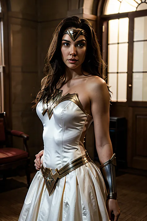 wonder woman using a wedding dress