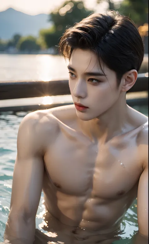 (absurdres,Super-resolution,masterpiece,best quality,finely detailed,absurdres:1.2), 1male, 20 years old male, slim body, athletic, small body, handsome Korean boy, attractive young boy, earrings, , smirk, piercing, dynamic pose, dramatic illumination, bok...