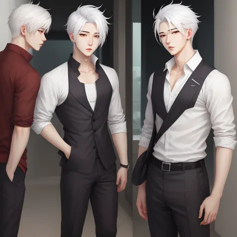 Manhwa art style male with white hair