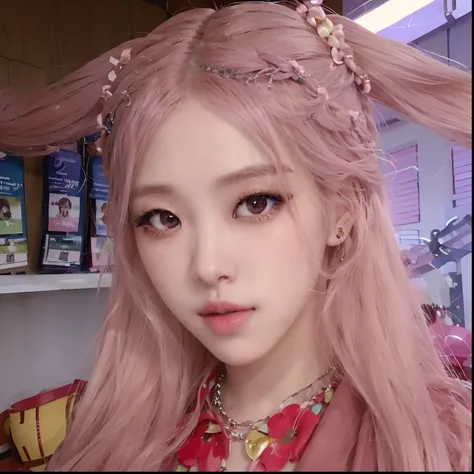 un primer plano de una persona con el pelo rosa y un collar, parque roseanne de blackpink, retrato de jossi de blackpink, jossi ...