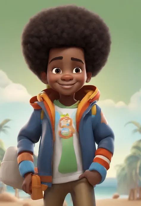 One black boy, afro hair, happy, white background, Child, Tom, Pixar Style, ....3d, cartoon, detailed face, asymmetrical 16k