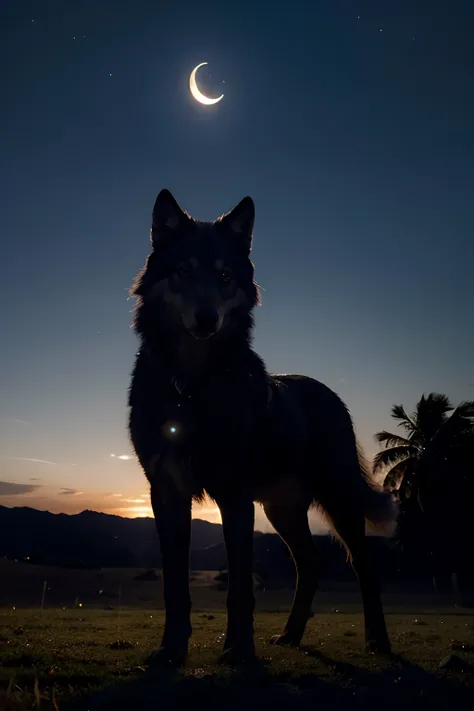 On a magical night, sob o brilho prateado da lua, a legendary Shadow Wolf of the Moon rises. His figure is imposing, ultrapassando todos os limites terrenos, with a majestic height that extends beyond two meters. This being is a manifestation of pure mysti...