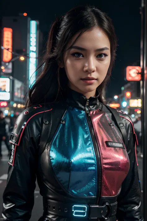 (best quality,8k,HDR,highres,masterpiece:1.2),ultra-detailed,(realistic,photorealistic,photo-realistic:1.37),attractive detailed eyes,beautiful detailed lips,extremely detailed face,longeyelashes,1Asian girl, Cyberpunk Techwear outfit,(trendy,stylish)smirk...