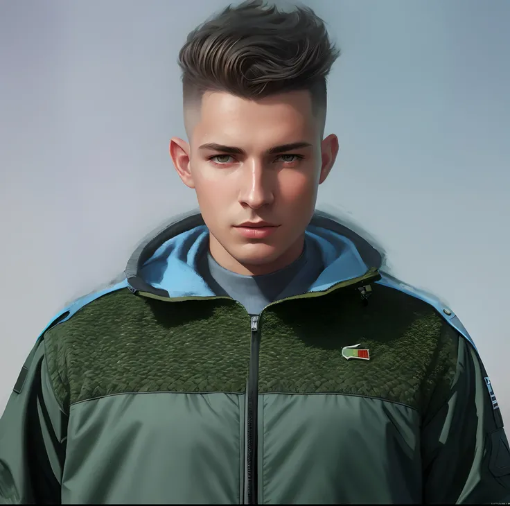 Theres a young man with a very short haircut and a jacket, Alexey Egorov, Wojtek FUS, inspirado em Aleksander Gine, inspired by Clément Serveau, inspired by Oskar Lüthy, Retrato ultra realista, Leonid, Stefan Koidl inspirado, inspirado em Darek Zabrocki