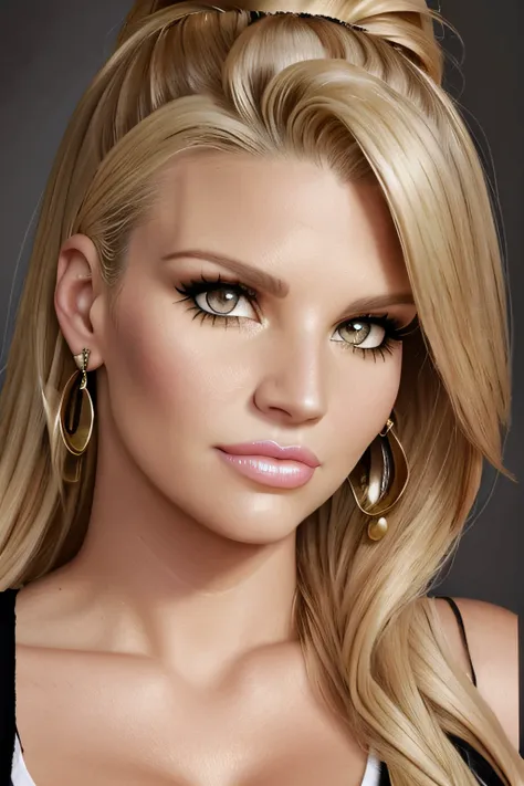 jessica simpson, portrait, ultra realistic, makeup,   mascara, gorgeous, earrings, hollywood glamour,  head and shoulder portrai...