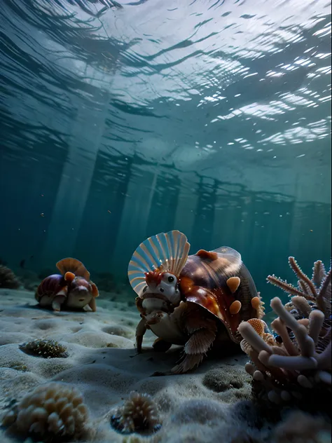 Hermit crabs underwater