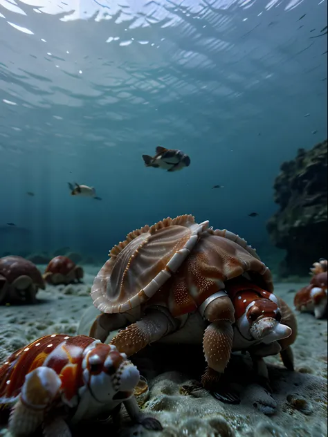 Hermit crabs underwater