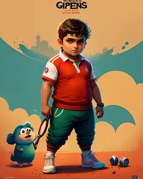 Create a movie poster with a chubby Indian kid the name of the movie is “PAPPU”. The description is” video games, tennis and discord is everything he lives for” and make him happy