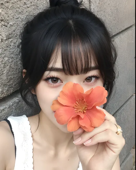 Theres a woman holding a flower in front of her face, Ulzzang, Jisoo do Blackpink, Heonhwa Choe, jisoo do blackpink, dilraba dilmurat, com flores, Ayaka, Yoshitomo Nara, Jinyoung Canela, Parque Ji-min, Chiho, Lee Ji - Eun, Lee Ji-eun