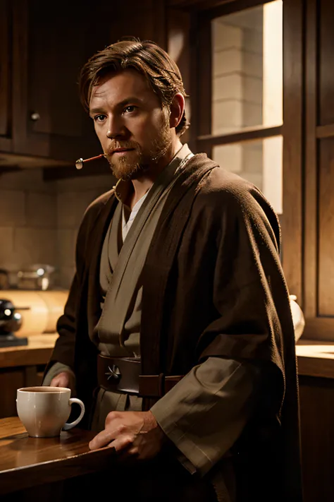 Obi Wan Kenobi Drinking Coffee Rendered Backgroundless