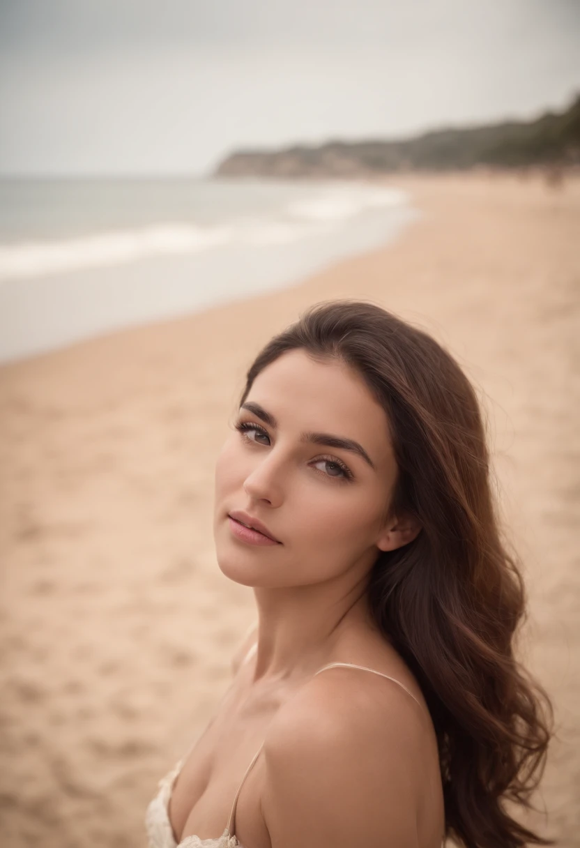 femme, brune, nue, plage