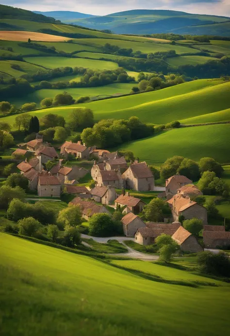 1.	A picturesque village set against rolling hills, where the story begins.