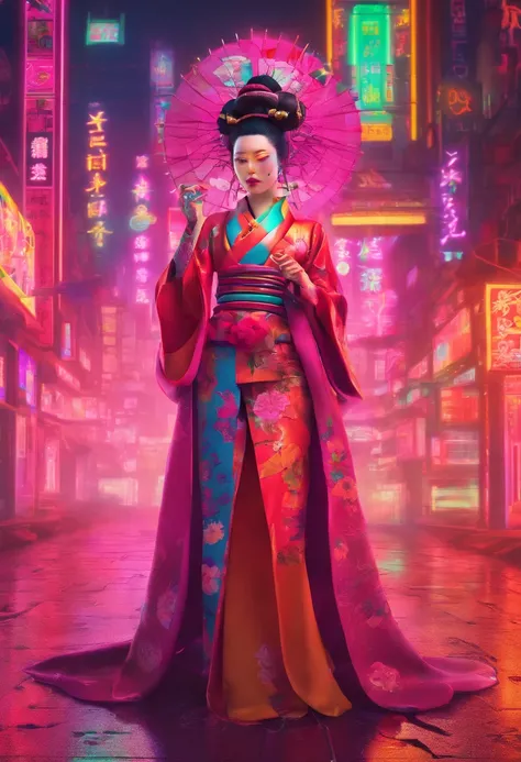 a highly detailed full body portrait of a geisha. 8k, octane render, Intricate hyperdetails, Symmetrical